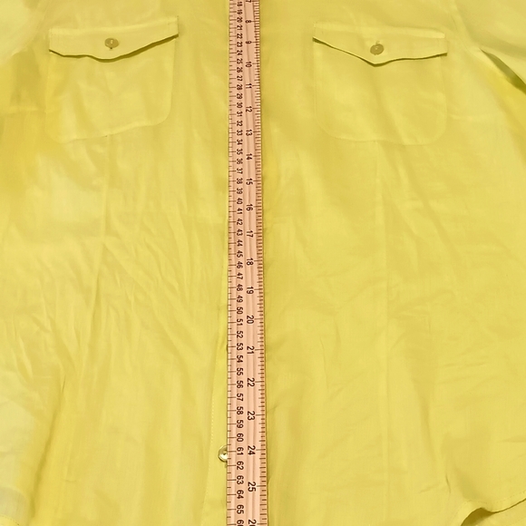 Chico's Size 1 Lemon Green Women Roll Up Sleeves  Ramie Linen&Cotton Blend Shirt - Picture 12 of 16